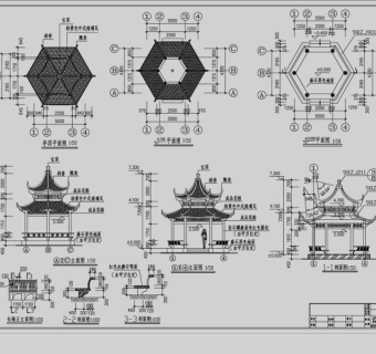 原创2018精选中式仿古建筑亭子凉亭古建CAD施工图纸-版权可商用3D模型