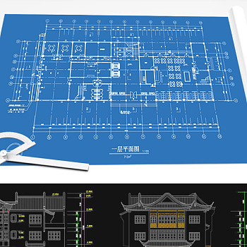 原创三层仿古会所酒店建筑CAD图纸-版权可商用3D模型