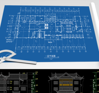 原创三层仿古会所酒店建筑CAD图纸-版权可商用3D模型