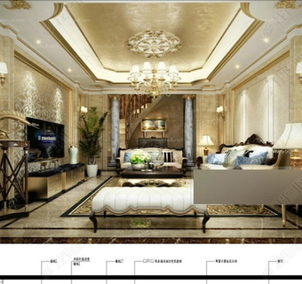 原创欧式风格客厅电视背景墙CAD图和效果图-版权可商用3D模型