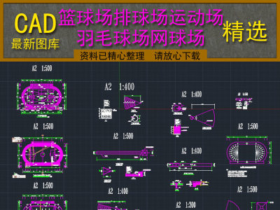 原创运动场地篮球场排球场羽毛球场网球场CAD3D模型