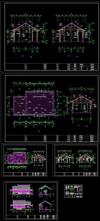 原创木结构仿古建筑书斋建筑施工图cad图纸3D模型