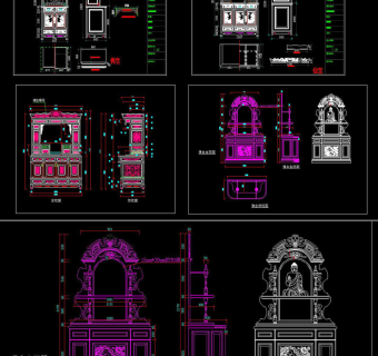 原创四款中式佛龛柜cad图带部分实景照片-版权可商用3D模型