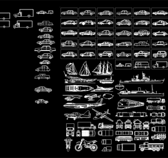 原创各种海陆空交通工具设计图纸cad图块图例3D模型