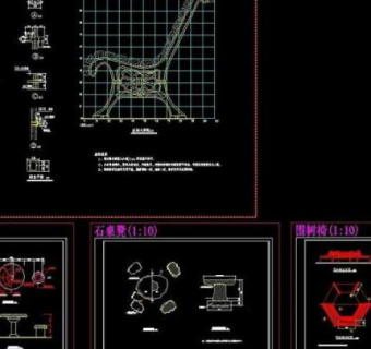 园林石凳木凳施工大样图片3D模型