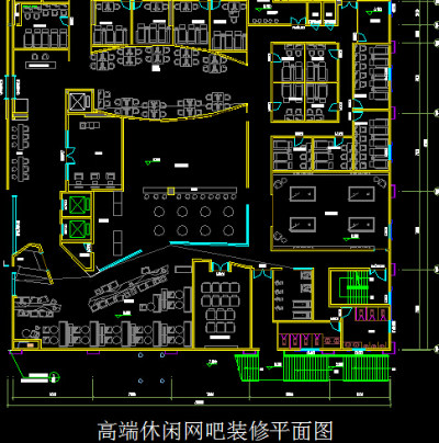 高端休闲网吧装修平面图3D模型