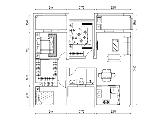 CAD三室两厅户型方案3D模型