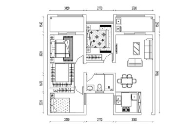 CAD三室两厅户型方案3D模型