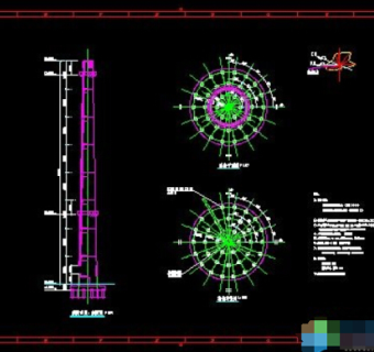 某80m烟囱工程施工图CAD图纸下载3D模型
