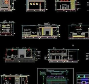 电视背景墙cad立面图24个 室内设计图片3D模型