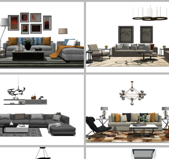 原创现代轻奢客厅家具组合su模型-版权可商用3D模型