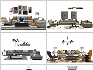 原创现代轻奢客厅家具组合su模型-版权可商用3D模型