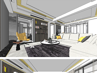 原创现代北欧风格住宅室内家装设计方案SU模型-版权可商用3D模型