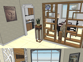 原创住宅别墅装修样板房客厅中式80平SU模型-版权可商用3D模型