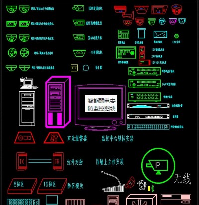 原创智能弱电安防监控CAD图块3D模型