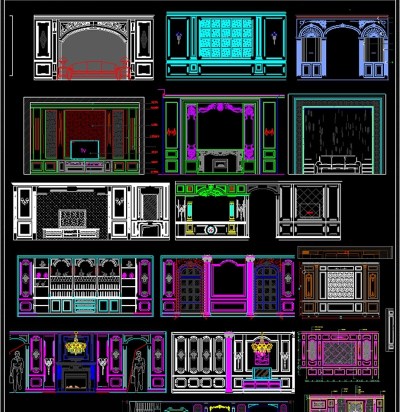 原创电视背景墙cad图库3D模型