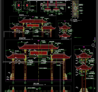 原创园林古建筑牌坊做法详图.CAD3D模型