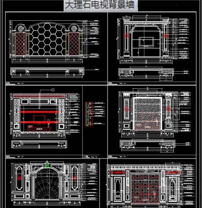 原创大理石电视背景墙CAD图库3D模型