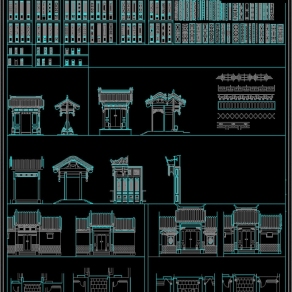 原创中式古建筑牌坊屏风CAD图库3D模型