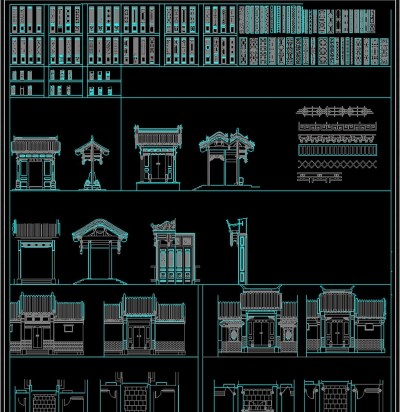 原创中式古建筑牌坊屏风CAD图库3D模型