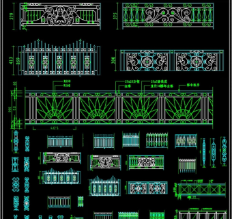 原创铁艺栏杆图库施工图3D模型
