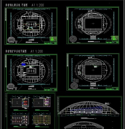 原创体育馆智能CAD施工图3D模型
