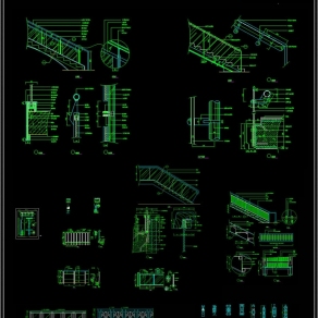 金属玻璃栏杆CAD楼梯栏杆图库3D模型