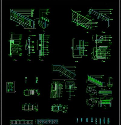 金属玻璃栏杆CAD楼梯栏杆图库3D模型