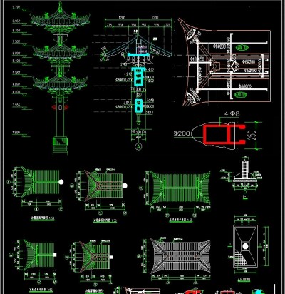 牌楼建筑结构CAD施工图纸3D模型