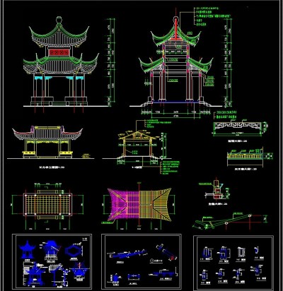 中式六角亭全套CAD施工图3D模型