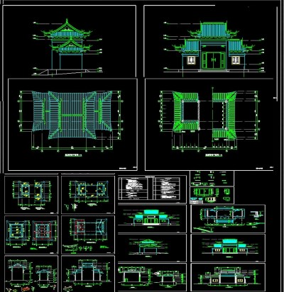 全套园林古建筑CAD图纸设计3D模型