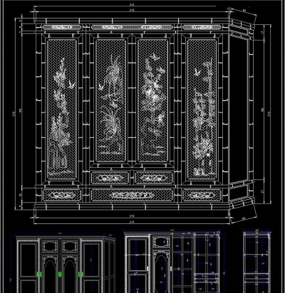 原创中国风大衣柜CAD图库3D模型