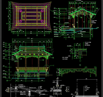 水谢、景桥古建建筑结构施工CAD图纸3D模型