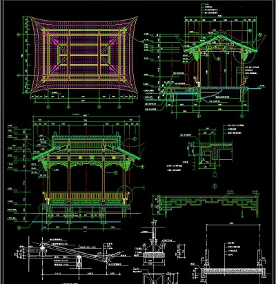 水谢、景桥古建建筑结构施工CAD图纸3D模型