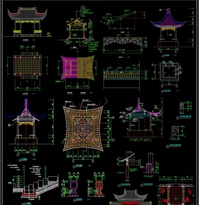 原创最新园林仿古亭CAD图纸3D模型