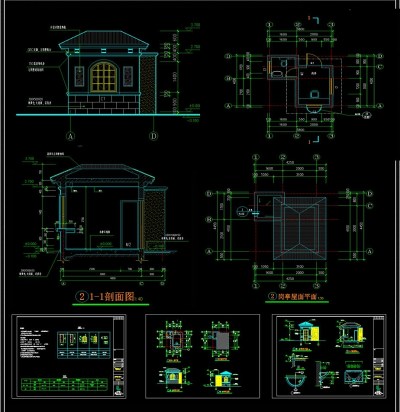 岗亭景观亭CAD施工图纸3D模型