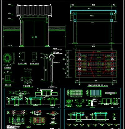 原创全套形车首大门CAD施工图3D模型