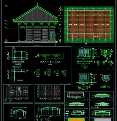 大雄宝殿建筑结构CAD施工图纸3D模型