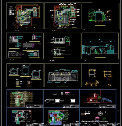 多套屋顶花园CAD施工图露台花园3D模型