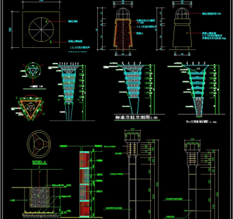 各式景观灯柱CAD施工图3D模型