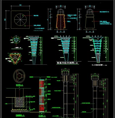 各式景观灯柱CAD施工图3D模型