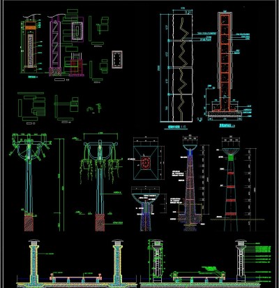 园林景观灯柱灯具石柱CAD图纸3D模型