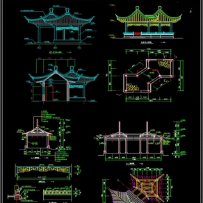 园林古建亭子CAD图纸3D模型