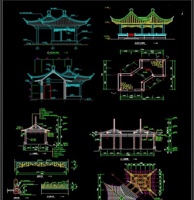 园林古建亭子CAD图纸3D模型