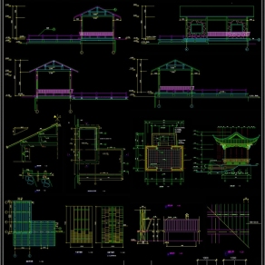 水榭施工图CAD图纸3D模型