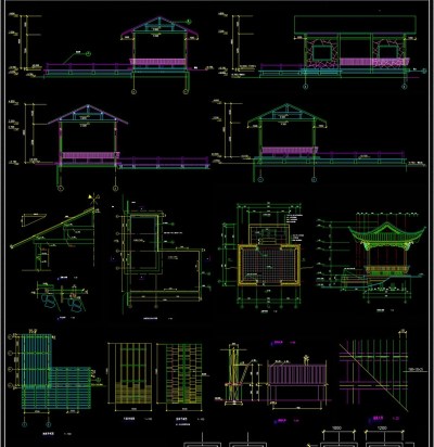 水榭施工图CAD图纸3D模型