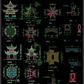 原创全套园林八角亭CAD模版3D模型