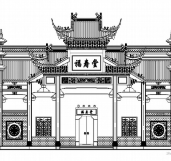 某福寿堂祠堂建筑方案（带实景照片）3D模型