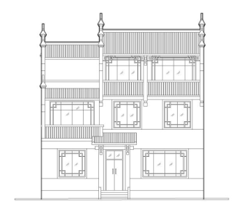 [湖南]湘西马头墙三层吊脚住宅楼建筑施工图3D模型