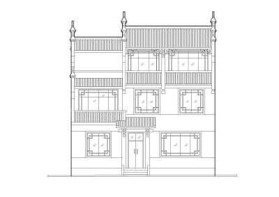 [湖南]湘西马头墙三层吊脚住宅楼建筑施工图3D模型